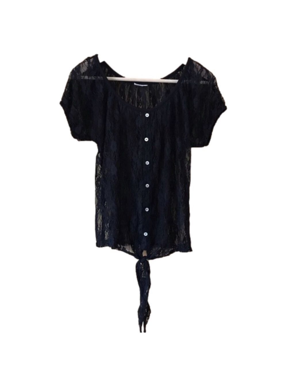 Sheer Lace scoop neck waist tie blouse size M